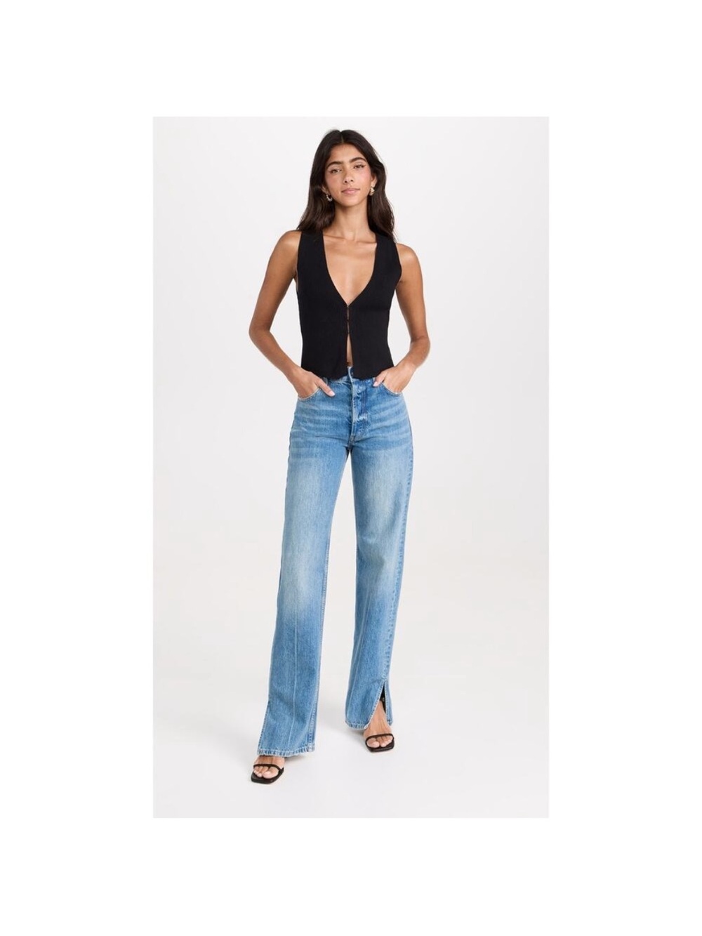 Reformation Black Ribbed V-Neck Button Tank - Picture 4 of 6
